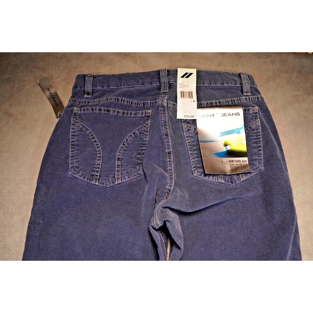 NWT DKNY Jeans Straight Corduroy Pants Womens 6 (30x31) Blue Slight Low Rise New